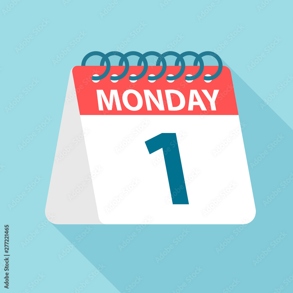 Monday 1 - Calendar Icon. Vector illustration of week day paper leaf. Calendar Template Monday 1 - Calendar Icon. Vector illustration of week day paper leaf. Calendar Template