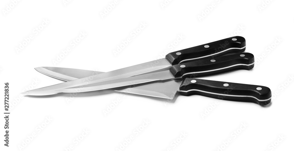 Modern sharp kitchen knives isolated on white Modern sharp kitchen knives isolated on white