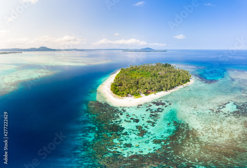 Aerial view Banyak Islands Sumatra tropical archipelago Indonesia, coral reef beach turquoise water. Travel destination, diving snorkeling, uncontaminated environment ecosystem © fabio lamanna