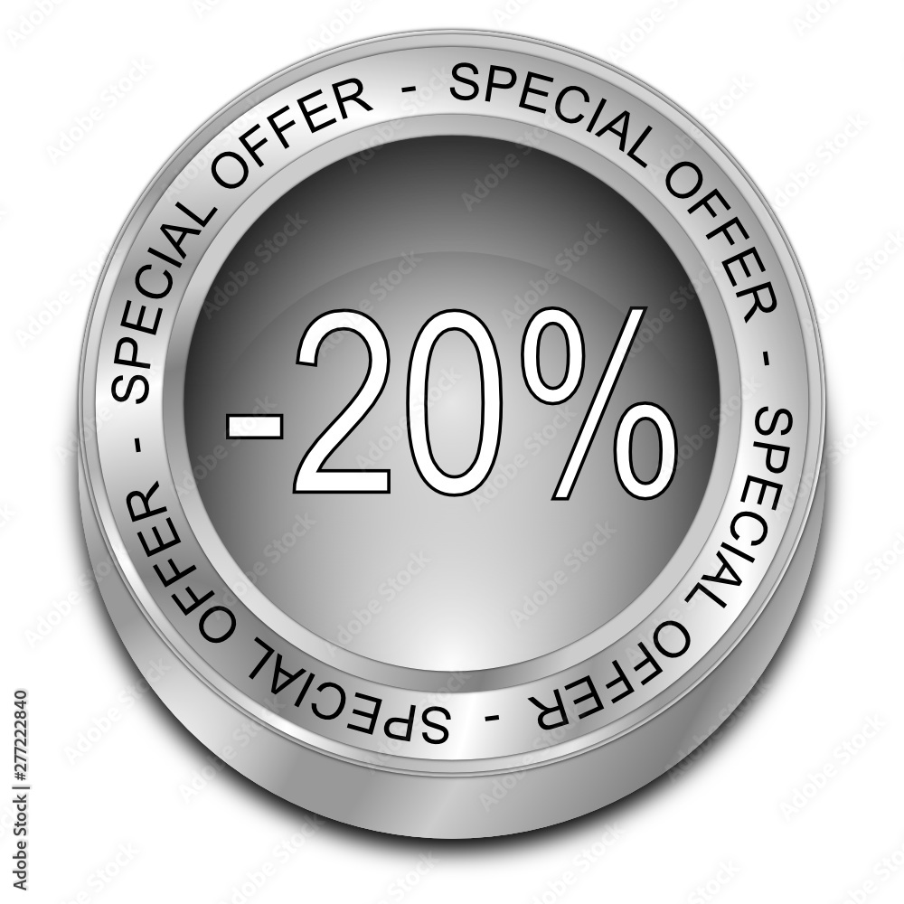 Special Offer -20% Discount button - 3D illustration Special Offer -20% Discount button - 3D illustration