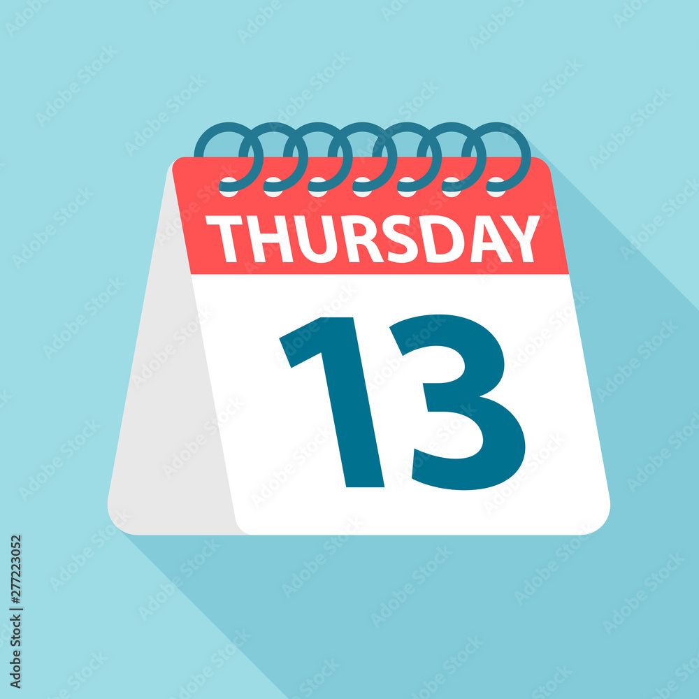 Fototapeta premium Thursday 13 - Calendar Icon. Vector illustration of week day paper leaf. Calendar Template