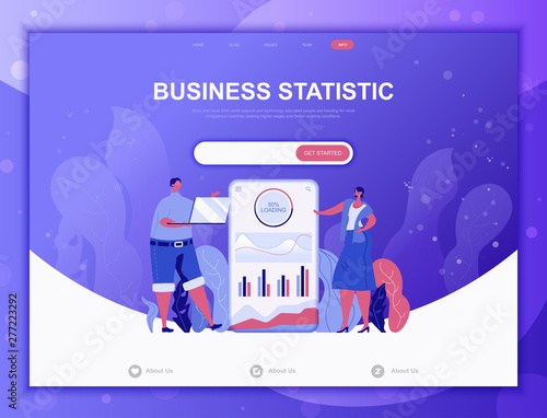 Fototapeta Naklejka Na Ścianę i Meble -  Business Statistic flat concept vector illustration template for website and mobile app development. Flat landing page template. Decorated cartoon people for web page or homepage.