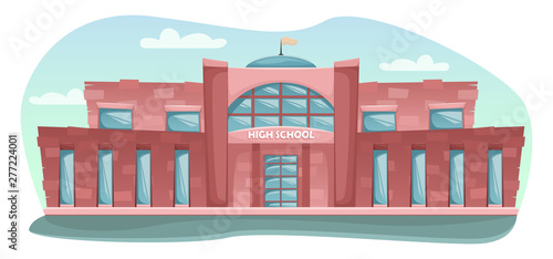 School building in cartoon style. Flat vector horizontal landscape.