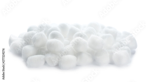 Heap of cotton balls on white background