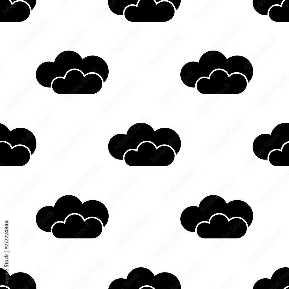 Seamless pattern with black silhouette of cloud on white background. Online storage server concept. Vector illustration for design, web, wrapping paper, fabric. Seamless pattern with black silhouette of cloud on white background. Online storage server concept. Vector illustration for design, web, wrapping paper, fabric.