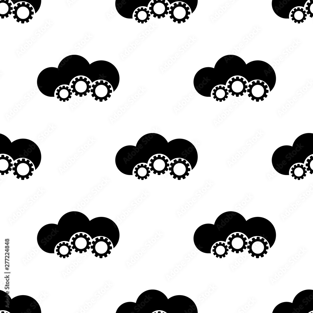 Seamless pattern with cloud and gears on white background. Online repair service concept. Cloud service template. Vector illustration for design, web, wrapping paper, fabric. Seamless pattern with cloud and gears on white background. Online repair service concept. Cloud service template. Vector illustration for design, web, wrapping paper, fabric.