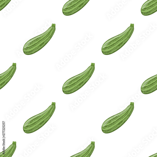 Seamless pattern with fresh zucchini isolated on white background. Organic food. Cartoon style. Vector illustration for design, web, wrapping paper, fabric.
