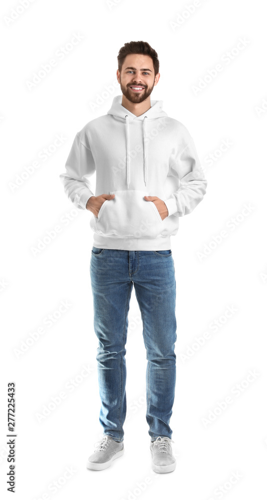 Full length portrait of young man in sweater isolated on white. Mock up for design Full length portrait of young man in sweater isolated on white. Mock up for design
