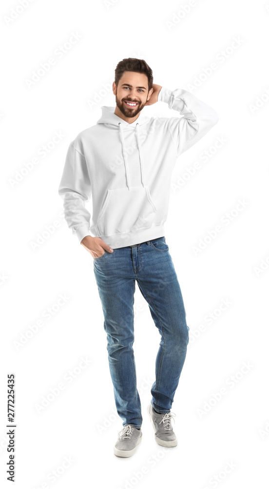 Full length portrait of young man in sweater isolated on white. Mock up for design Full length portrait of young man in sweater isolated on white. Mock up for design