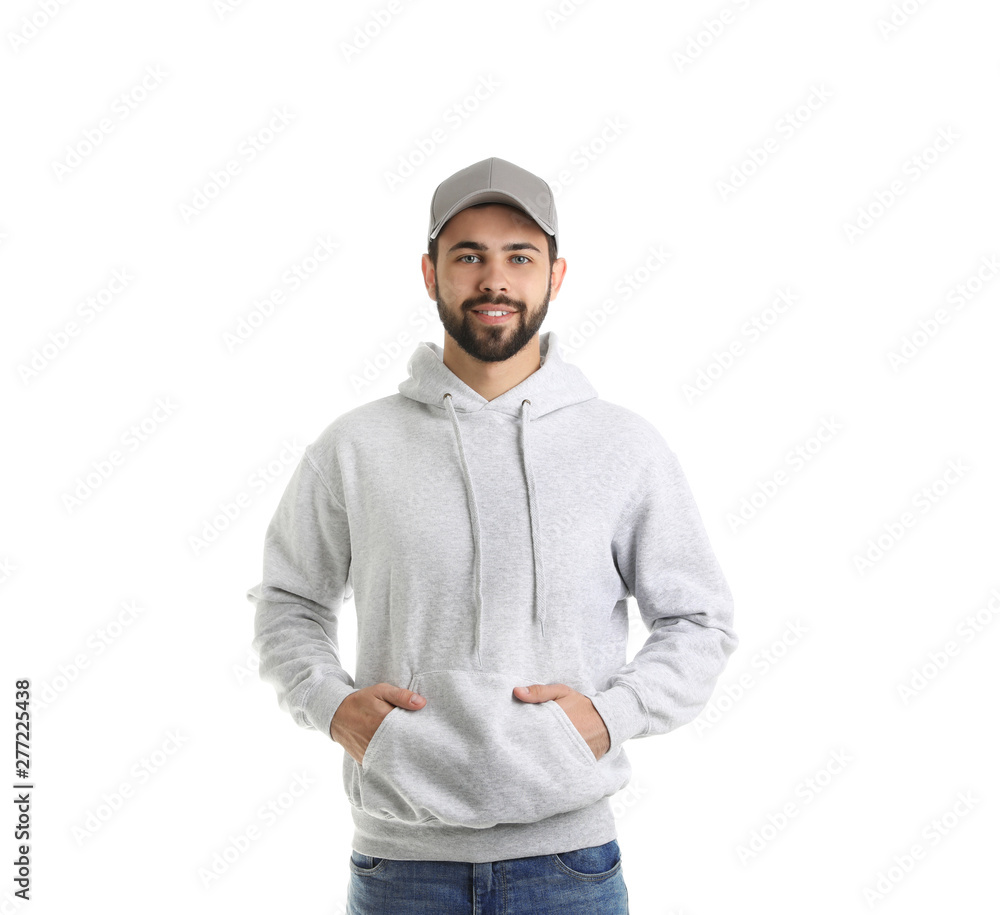 Portrait of young man in sweater isolated on white. Mock up for design Portrait of young man in sweater isolated on white. Mock up for design
