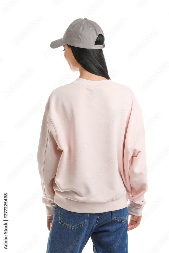 Young woman in sweater isolated on white. Mock up for design Young woman in sweater isolated on white. Mock up for design