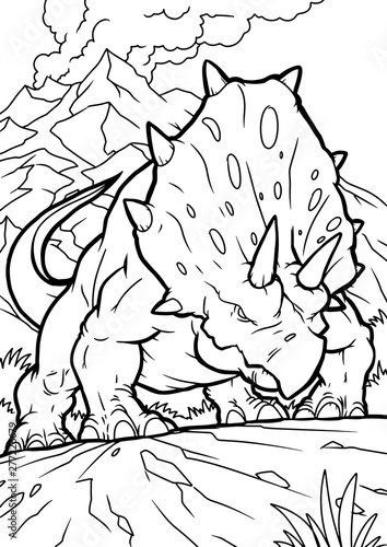 Cartoon Vector Illustration of Triceratops Dinosaur Reptile Species in Prehistoric World for Coloring Book and Education