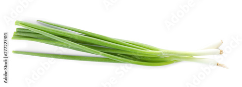 Fresh ripe green onions on white background