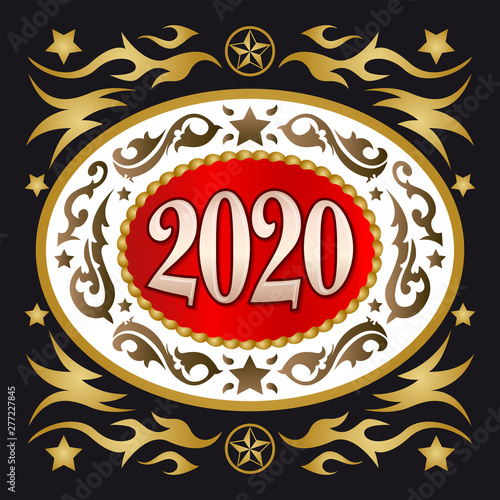 2020 Cowboy  Western Style new year oval belt buckle vector illustration