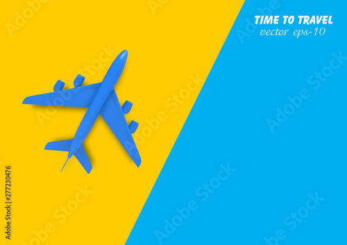  Airplane on a yellow background .Top view airplane Vector .Travel art design of summer vacation.