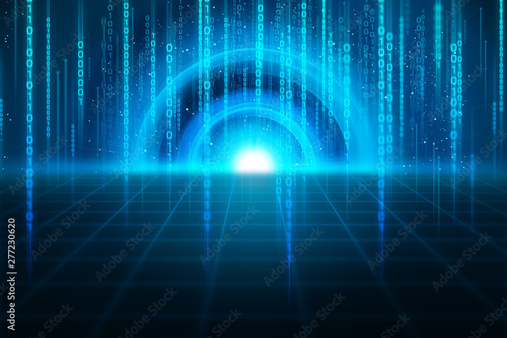digital hacker and security, tech particle grid abstract wave ...