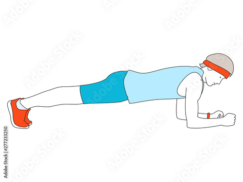 Concept of an active lifestyle, sports exercises, muscle training, fitness, plank workout. Line Vector Illustration