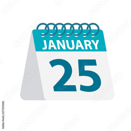 January 25 - Calendar Icon. Vector illustration of one day of month. Desktop Calendar Template