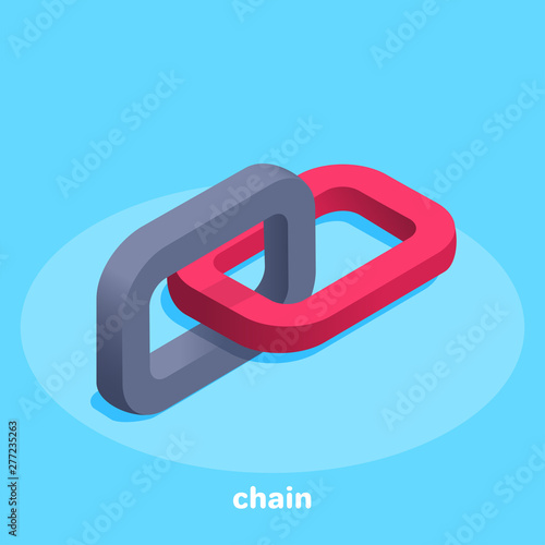 isometric vector image on a blue background, business icon in the form of two chain links in red and black, reliability and stability on the Internet, strong crypto currency