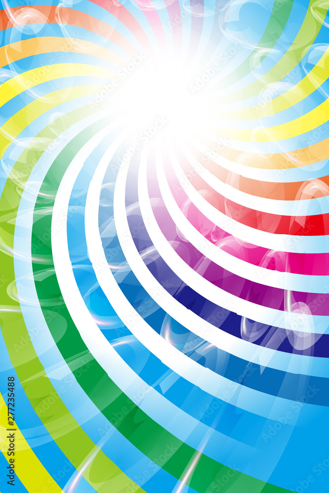 Background Wallpaper Vector Illustration Design Free Free Size Charge Free Colorful Color Rainbow Show Business Entertainment Party Image 背景素材壁紙 イラスト 楽しいパーティー 虹色 渦巻き シャボン玉 放射光 輝き 無料 フリーサイズ Vector De