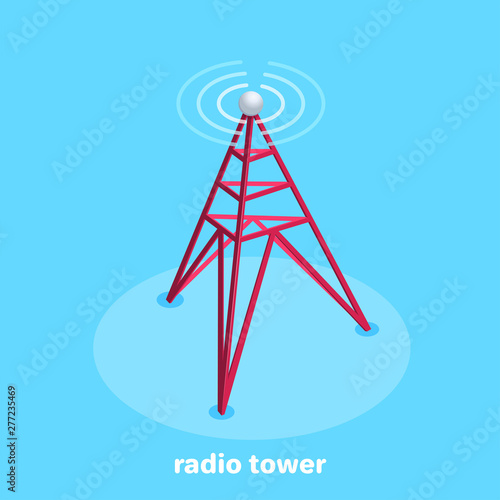 isometric vector image on a blue background, business icon in the form of a radio antenna emitting a signal