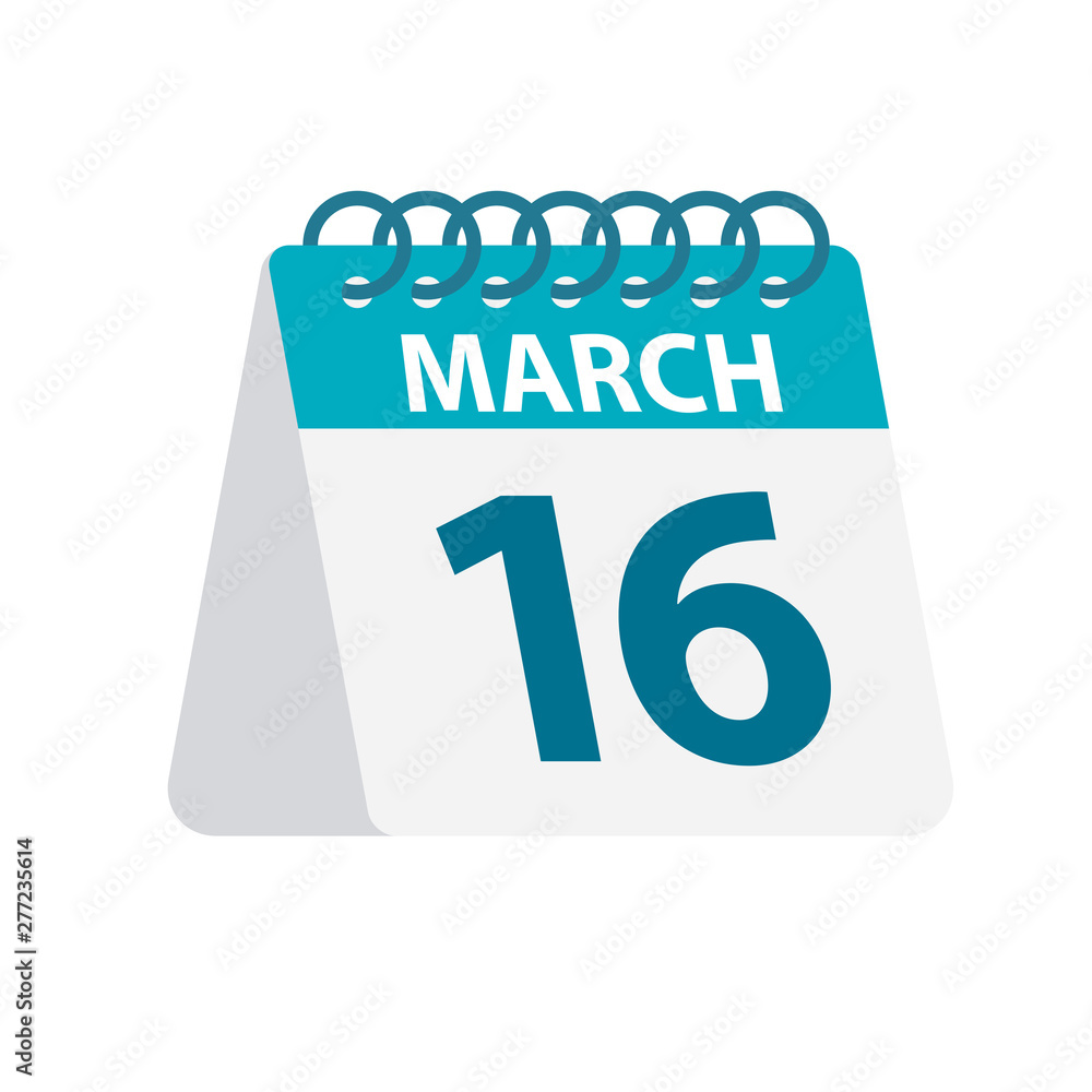 March 16 - Calendar Icon. Vector illustration of one day of month. Desktop Calendar Template March 16 - Calendar Icon. Vector illustration of one day of month. Desktop Calendar Template