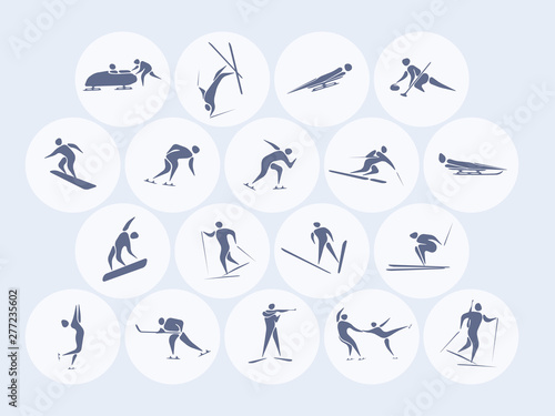 New sports icons and sports symbols, winter sports on white background