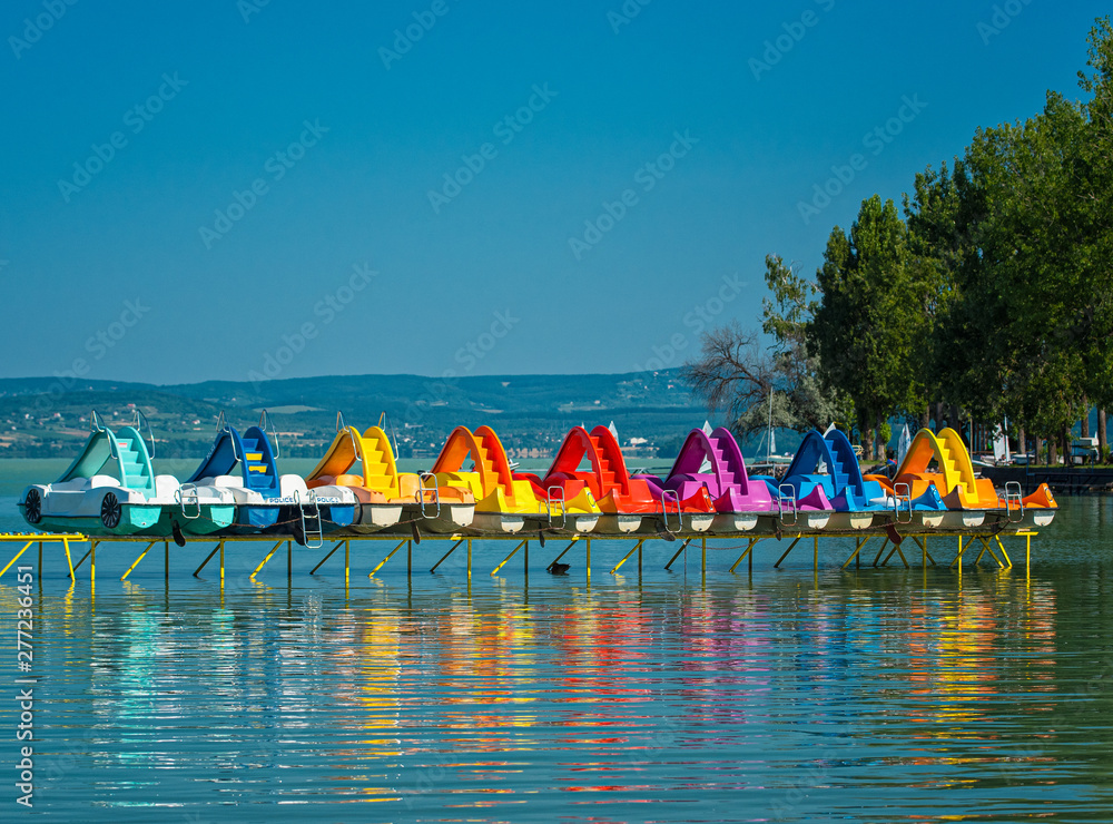 Waterbikes on lake Balaton in summer