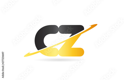 swoosh CZ C Z yellow black alphabet letter combination logo icon design