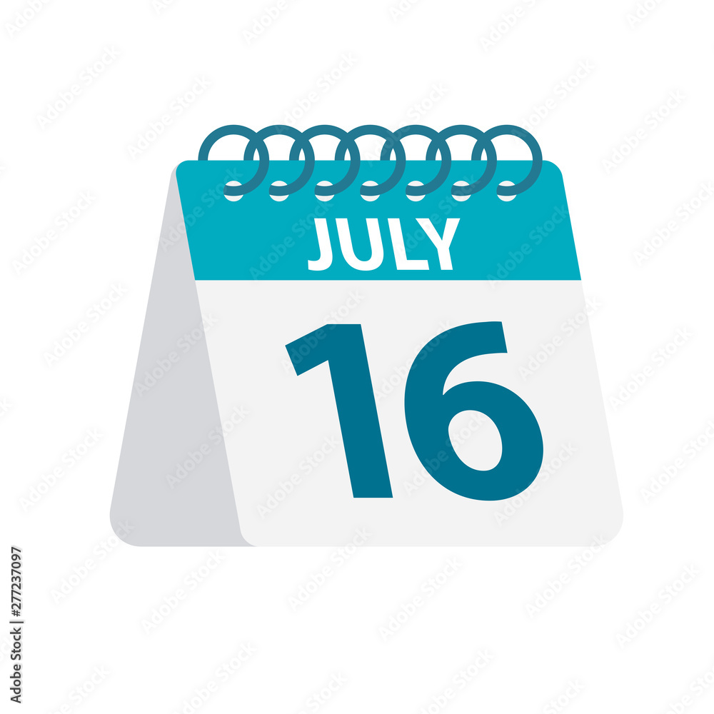 July 16 - Calendar Icon. Vector illustration of one day of month. Desktop Calendar Template July 16 - Calendar Icon. Vector illustration of one day of month. Desktop Calendar Template