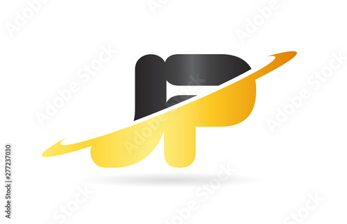 swoosh JP J P yellow black alphabet letter combination logo icon design