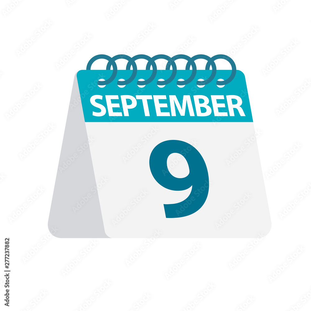 September 9 - Calendar Icon. Vector illustration of one day of month. Desktop Calendar Template September 9 - Calendar Icon. Vector illustration of one day of month. Desktop Calendar Template