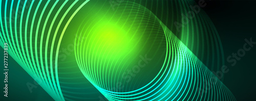 Shiny neon lines template - northern lights glowing blur lines. Futuristic style glow neon 80s disco club or night party techno template