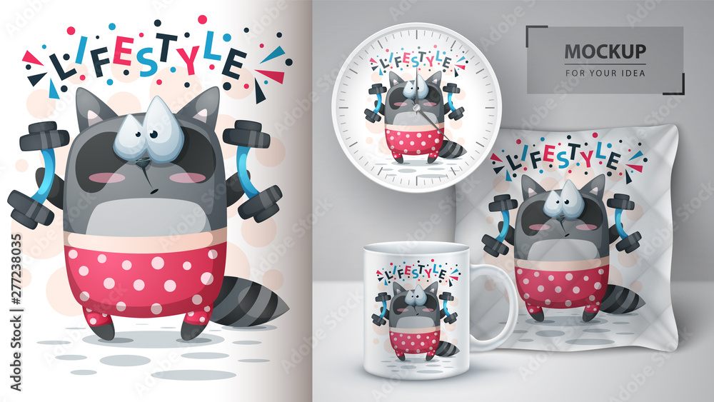 Fototapeta premium Raccoon sport - mockup for your idea