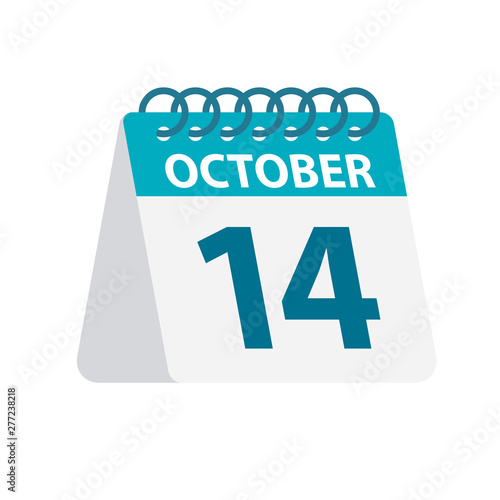 October 14 - Calendar Icon. Vector illustration of one day of month. Desktop Calendar Template