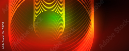 Shiny neon lines template - northern lights glowing blur lines. Futuristic style glow neon 80s disco club or night party techno template
