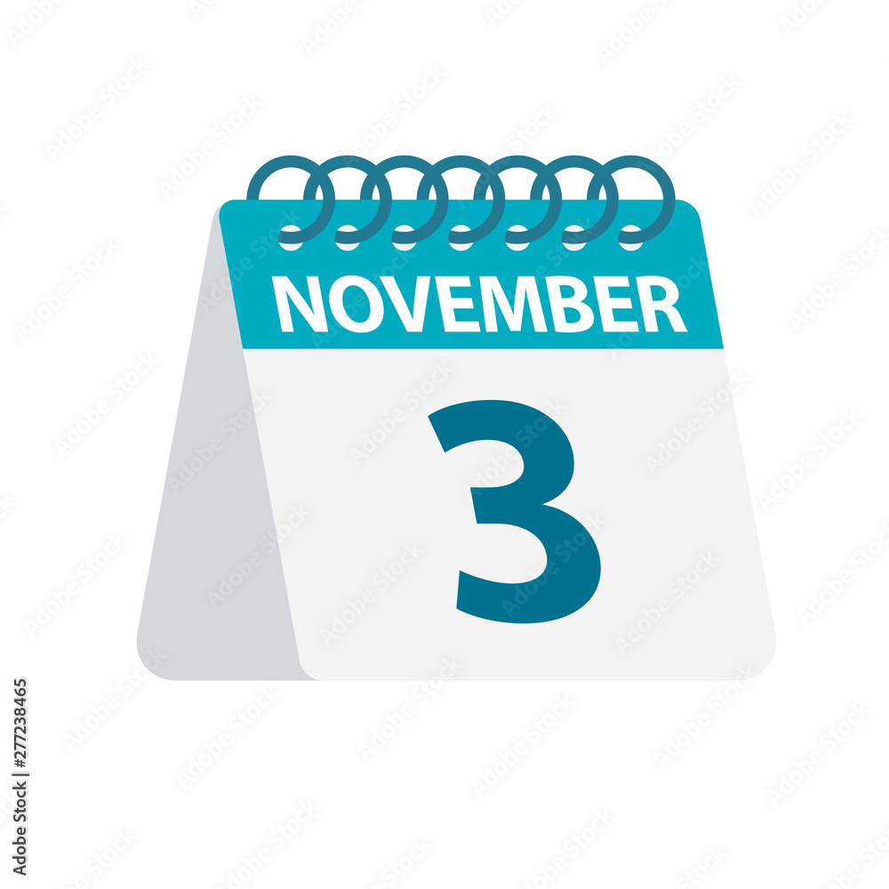 November 3 - Calendar Icon. Vector illustration of one day of month. Desktop Calendar Template November 3 - Calendar Icon. Vector illustration of one day of month. Desktop Calendar Template