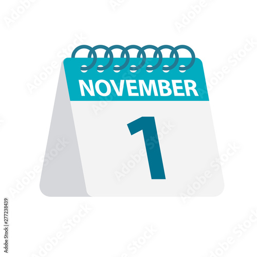 November 1 - Calendar Icon. Vector illustration of one day of month. Desktop Calendar Template