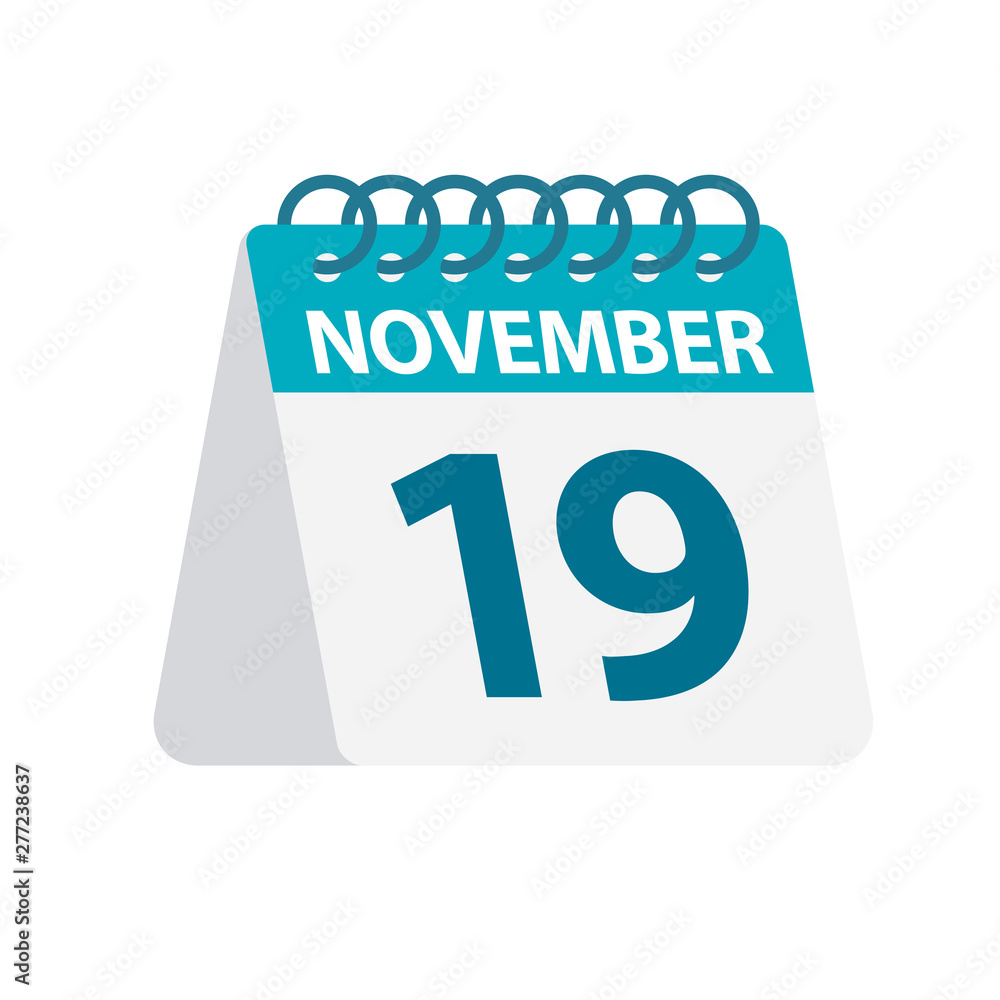 November 19 - Calendar Icon. Vector illustration of one day of month. Desktop Calendar Template November 19 - Calendar Icon. Vector illustration of one day of month. Desktop Calendar Template