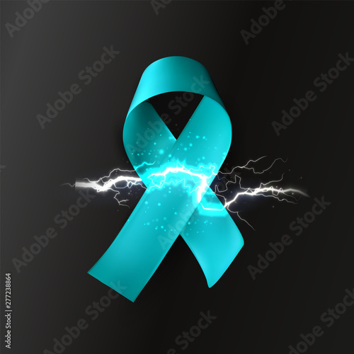 Ribbon with lightning, Neurological diseases, neuropathology, medical symbol, synapse signal, lightning vector logo.