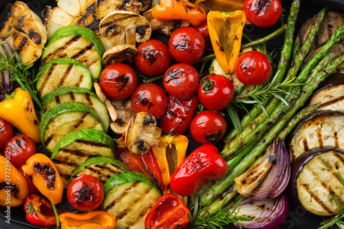 Seasonal summer grilled vegetables in a pan