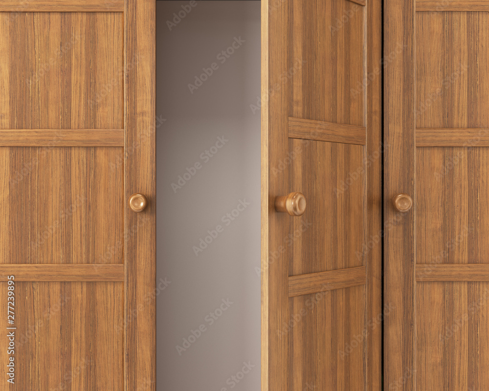 wooden wardrobe with open door. 3d illustration wooden wardrobe with open door. 3d illustration