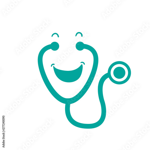 Cute smiling stethoscope, smiley Clinic and Cardiology pictogram. Vector illustration isolated on white background