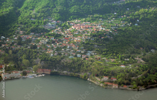 Aerial view on Cernobbio town from Brunate mountain.