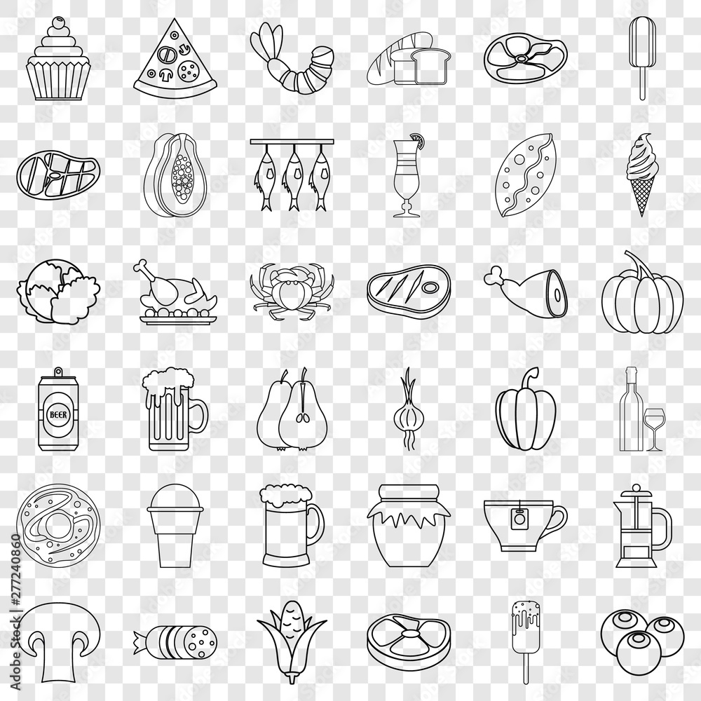 Drink icons set. Outline style of 36 drink vector icons for web for any design