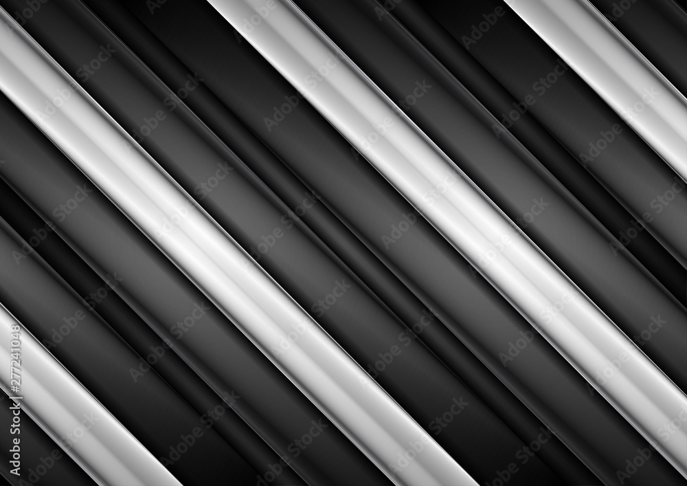Obraz premium Black and white glossy stripes abstract tech background