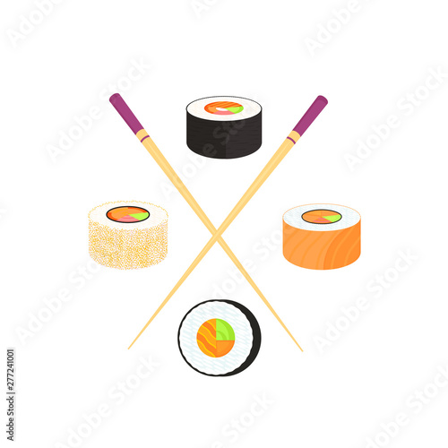 Sushi Set. Rolls with caviar and with salmon. Traditional japanese food.