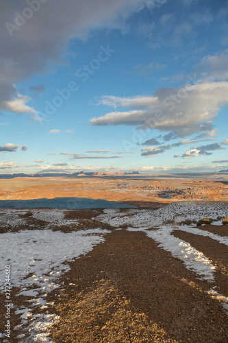 Arizona landscape at sunset time after snow storm