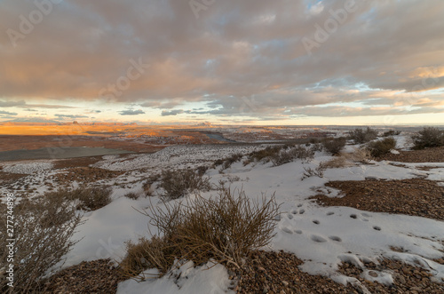 Arizona landscape at sunset time after snow storm