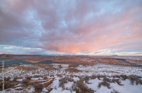 Sunset clouds above Wahweap Bay in Utah  USA